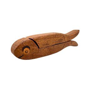 Vintage Hand-Carved Wooden Nutcracker Fish-Shaped Folk Art Primitive